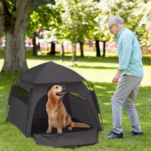 Tente chien pop-up grands chiens gris foncé sac transport