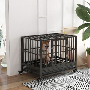 Cage chien 36 po robuste métal double porte grise