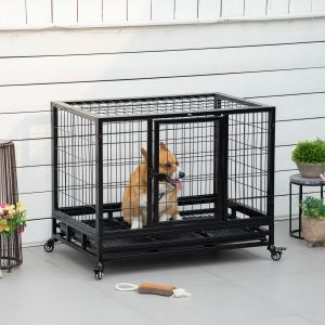 Cage chien robuste 36po plateau amovible portes roulettes