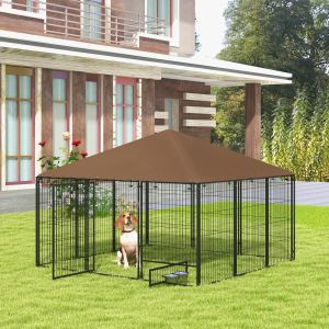 Chenil extérieur 6,9x6,9x5, auvent, clôture, bol rotatif