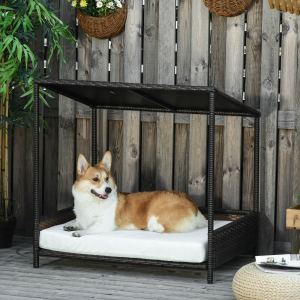 Niche chien rotin surélevée lit chat intérieur/extérieur brun