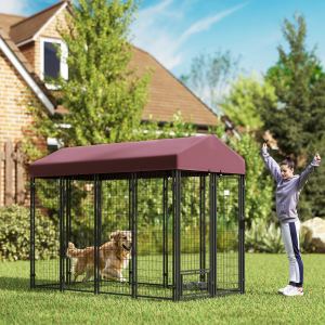 Chenil extérieur chien 8x4x6 rouge, bol rotatif