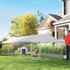 Chenil extérieur chien réglable, bol rotatif, couverture