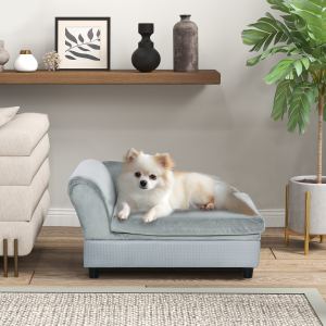 Luxe sofa chien rangement caché mousse gris pâle
