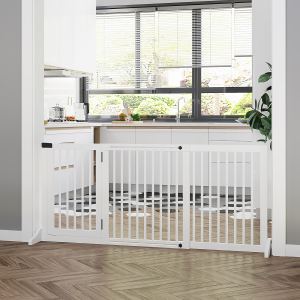Barrière bois ajustable 3 panneaux porte verrouillable, blanc