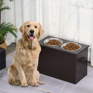 Station d'alimentation surélevée chien 2 bols acier inox, café