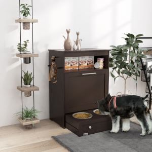 Meuble station d'alimentation chien bols surélevés, gris