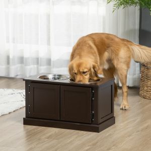 Mangeoires chien surélevées rangement 2 bols acier café