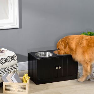 Bols chien surélevés armoire 44L, noir, station alimentation