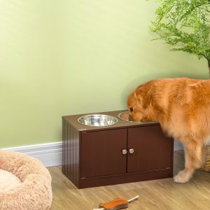 Gamelles surélevées chien meuble rangement brun