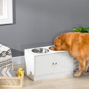 Bols chien surélevés armoire 44L, blanc, station alimentation