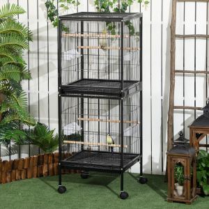 Cage oiseau 2 en 1 55 po sur roues, noir