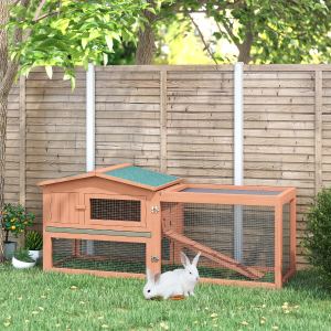 Cage lapin extérieur 62" bois, enclos amovible, naturel