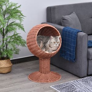 Lit chat surélevé rotatif oeuf pod panier coussin herbe brun