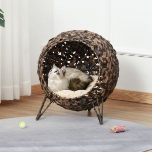 Lit pour chat surélevé tressé 20,5", marron
