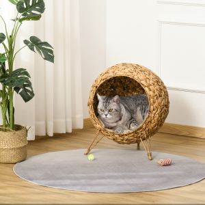 Lit chat tressé surélevé 20,5" banane feuille naturelle coussin