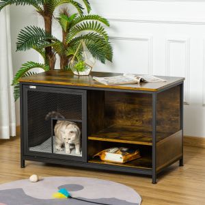 Cage à chat style meuble avec coussin, brun rustique