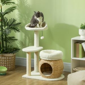Arbre chat 31po griffoir lit plateforme blanc crème