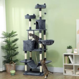 Arbre chat 81 po avec griffoirs et lits, gris