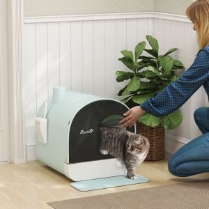 Litière chat fermée verte couvercle tiroir antiéparpillement chatons adultes