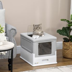 Bac litière chat entièrement fermé - Gris et blanc