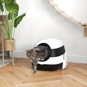 Litière chat dôme couvercle - Blanc et noir