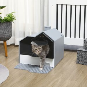 Bac litière chat couvert, tapis, gris
