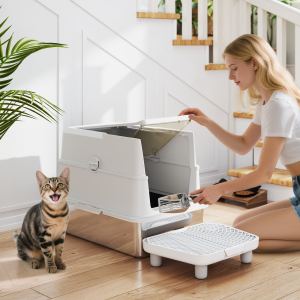 Litière chat géante acier inox couvercle rabattable