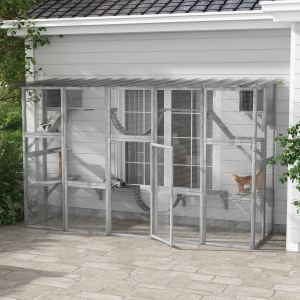 Catio fenêtre chat extérieur, étagères, ponts, gris