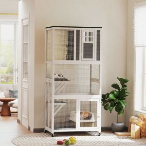 Enclos chat 74" imperméable avec roulettes, capacité poids élevée, blanc