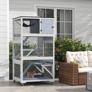 Catio chat roulettes avec hamac, gris
