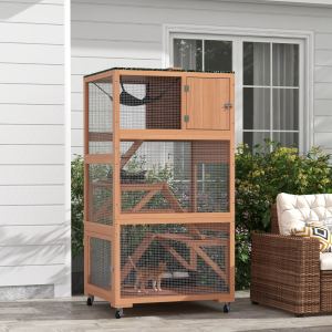 Catio chat roues avec hamac, orange