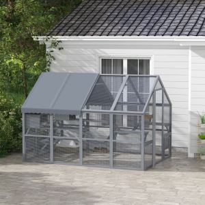 Enclos chat en bois avec housse imperméable, 2 condos, 6 plateformes