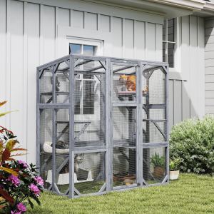 Grand catio bois 6 plateformes 59"x28"x60" gris