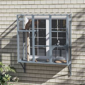 Catio fenêtre extérieur 2-3 chats, plateformes saut, griffoir