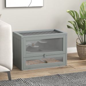 Cage hamster 2 niveaux, toit ouvrant, porte, échelle, gris