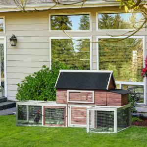 Wooden Chicken Coop, Outdoor Chicken Cage Poultry Hen House with Nesting Box, Double Runs, Asphalt Roof, Ramp