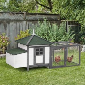 Poulailler 77" bois, pondoir, rampe, plateau amovible, gris