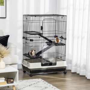 Cage animal 32po 4 niveaux roulettes lapin noir