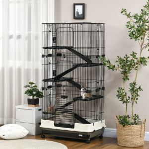 Cage Petit Animal 32"L 6 Niveaux Roues Bac Amovible