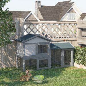 Clapier lapin 58" bois gris toit asphalte 1-2 lapins