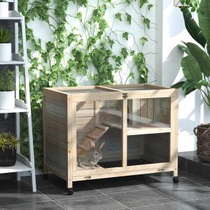 Clapier lapin roues bois cage lapin plateau amovible toit