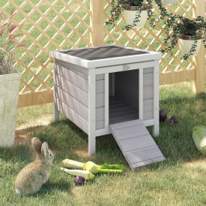 Petite cage lapin bois toit ouvrable 4 en 1 grise