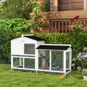 Clapier lapin 62" bois, cage cobaye, enclos petit animal, blanc