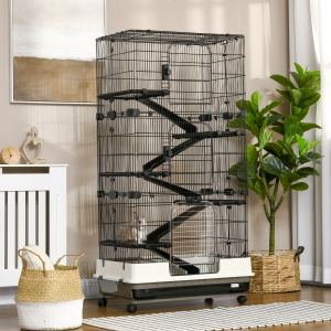 Cage rongeur 6 niveaux roulante, grand espace vie, noir