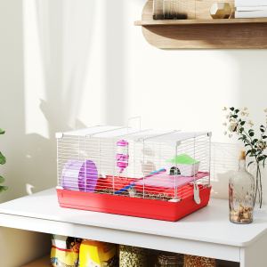 Cage hamster 18,5po roue exercice 2 étages rouge
