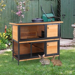 Clapier lapin 48" 2 étages, cadre métal, toit bitumé, 6 animaux