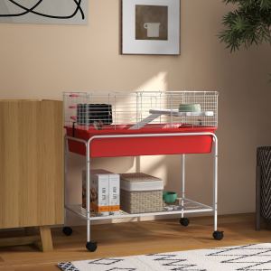 Cage animaux 2 étages 33"x18,5"x35" rouge sur roulettes