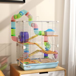 Cage hamster 5 étages Transporteur animal Roues Bleu ciel