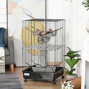 Cage furet 42po habitat métal roulettes, noir